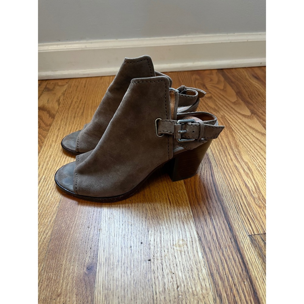Frye Taupe Suede Peep Toe Slingback Block Heel Booties 7M